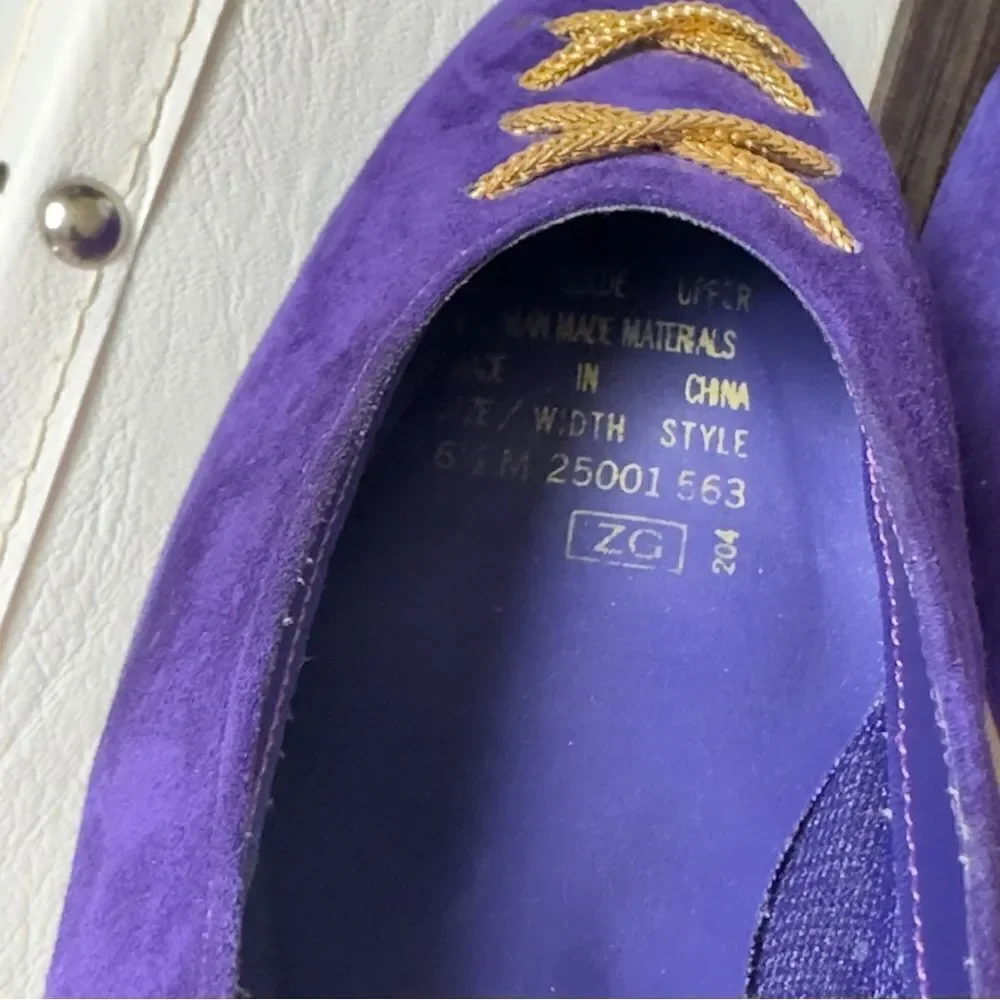 Carriage Court Vintage Blanche Purple Suede Upper Kitten Heel Shoes Size 6.5